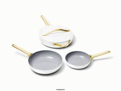 Caraway utensílios de cozinha branco trio de frigideira 026H8