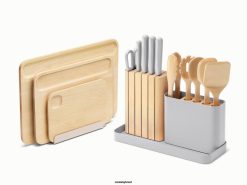 Caraway utensílios de cozinha cinza conjunto de preparação e pranchas 026H231